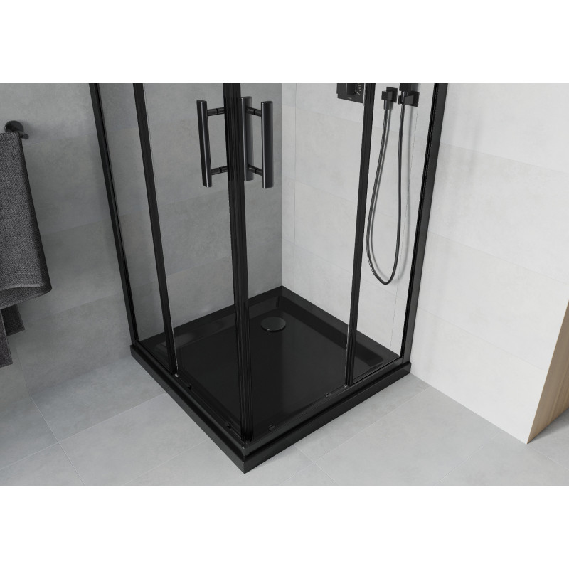 Mexen Rio štvorcový sprchový kút 70 x 70 cm, priehľadný, čierny + vanička Flat, čierna - 860-070-070-70-00-4070B