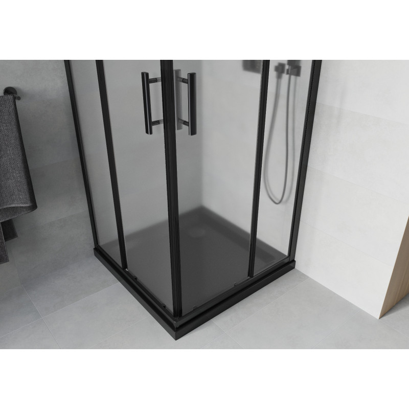 Mexen Rio štvorcový sprchovací kút 70 x 70 cm, mrazené sklo, čierny + vanička Flat, čierna - 860-070-070-70-30-4070B
