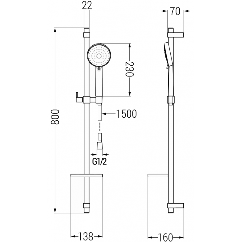 Mexen DQ75 sprchová sústava s posuvným držiakom, chróm - 785754581-02
