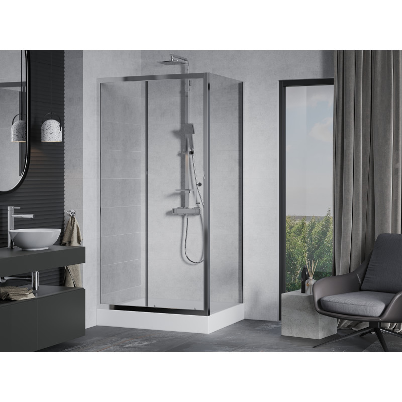 Mexen Apia sprchová kabína posuvná 120 x 80 cm, transparentná, chróm + vanička Rio - 840-120-080-01-00-4510