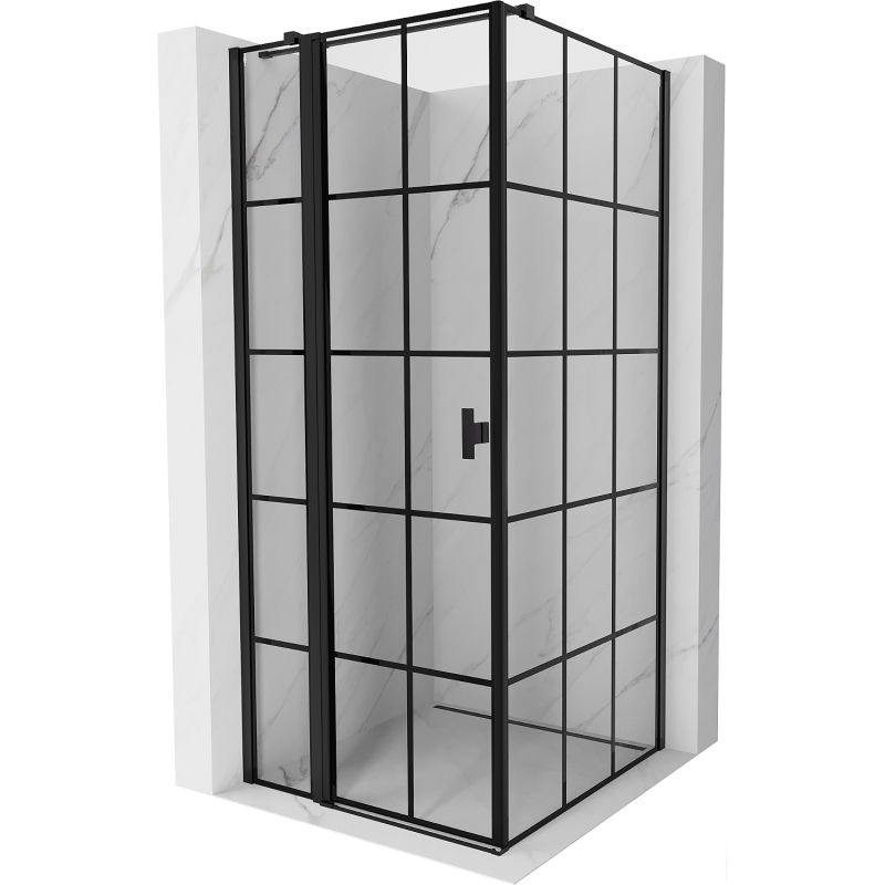Mexen Mist T sprchový kút s otváracími dverami vľavo 70 x 70 cm, čierna mriežka, čierna - 8A4T-070-070-70-77-L