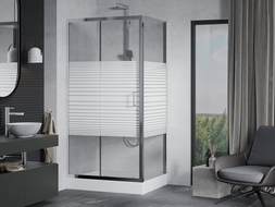 Mexen Apia sprchová kabína, posuvné dvere 100 x 80 cm, pruhy, chrómová + závesný bidet Rio - 840-100-080-01-20-4510