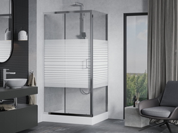 Mexen Apia posuvná sprchová kabína 120 x 90 cm, biele pásy, chróm + vanička Rio - 840-120-090-01-20-4510