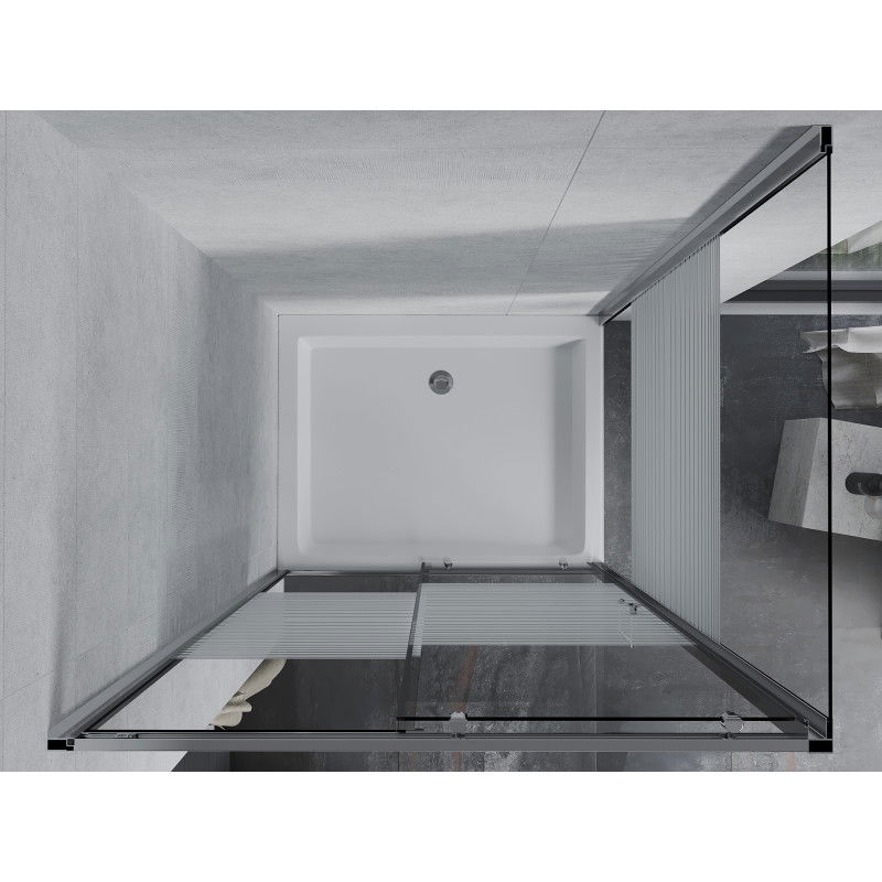 Mexen Apia posuvná sprchová kabína 120 x 90 cm, biele pruhy, chróm + brodzik Rio - 840-120-090-01-20-4510