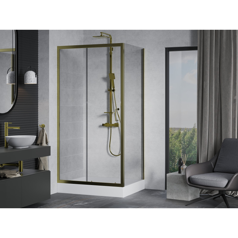 Mexen Apia posuvná sprchová kabína 120 x 90 cm, transparentná, zlatá + vanička Rio - 840-120-090-50-00-4510