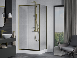 Mexen Apia sprchová kabína, posuvné dvere 120 x 90 cm, transparentnéné, zlatá + závesný bidet Rio - 840-120-090-50-00-4510
