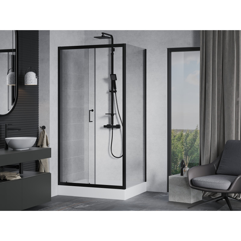 Mexen Apia posuvná sprchová kabína 100 x 80 cm, transparentná, čierna + vanička Rio - 840-100-080-70-00-4510