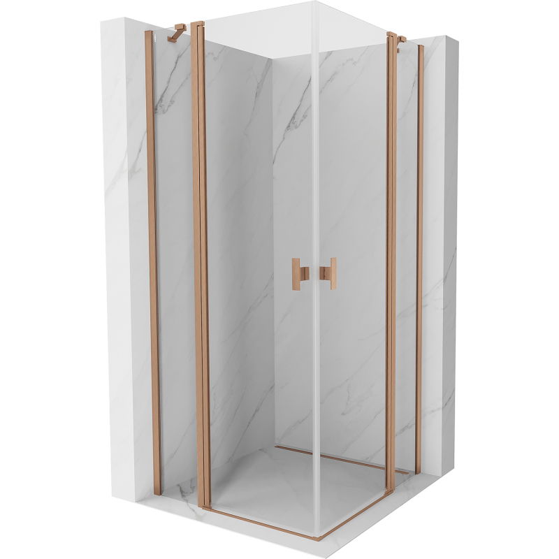 Mexen Mist Duo sprchová kabína s otváracími dverami 70 x 70 cm, transparentná, brúsená meď - 8A4-070-070-65-00