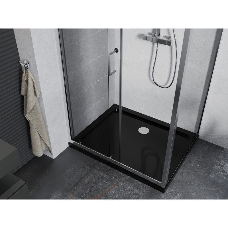 Mexen Apia posuvná sprchová kabína 100 x 90 cm, priehľadná, chróm + čierna vanička Flat - 840-100-090-01-00-4070