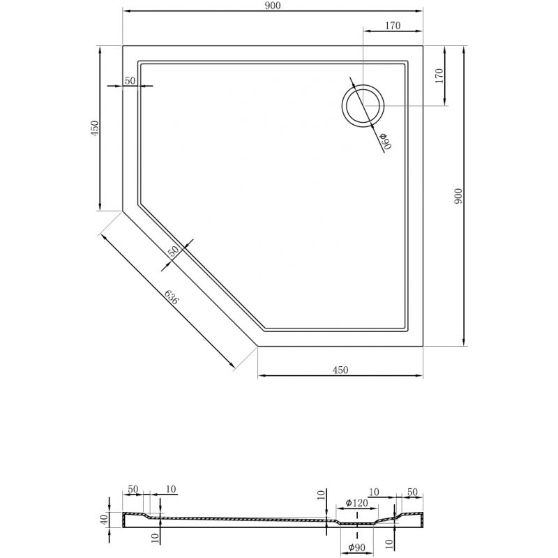 Mexen Flow pentagonálny sprchový kút slim 90 x 90 cm, biely lesk - 46P109090
