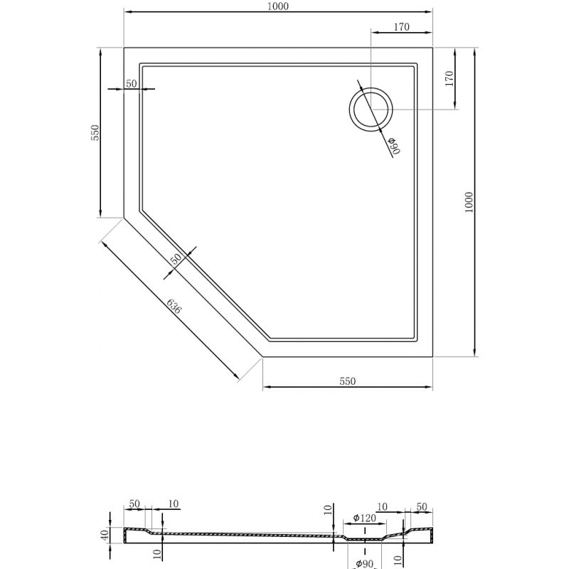 Mexen Flow päťuholníkový sprchový kút slim 100 x 100 cm, čierny mat - 46P701010