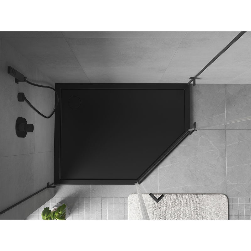 Mexen Flow päťuholníková vanička slim ľavá 90 x 80 cm, čierny mat - 46P708090L