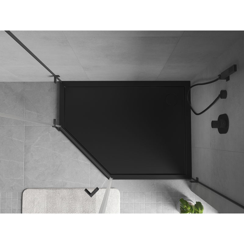 Mexen Flow päťuholníková sprchová vanička slim pravá 90 x 80 cm, čierny mat - 46P708090R