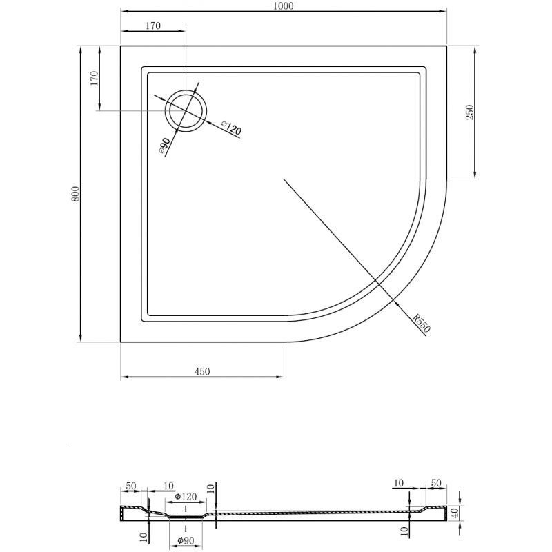 Mexen Flow polosový asymetrický slim ľavý 100 x 80 cm, biely lesk - 46Q108010L