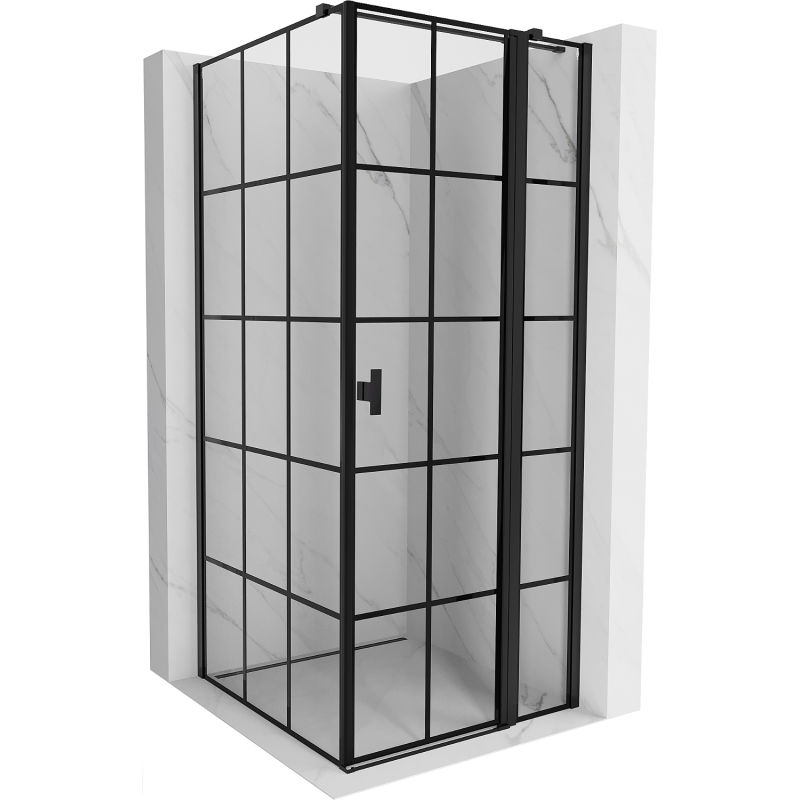 Mexen Mist T sprchovací kút pravý 90 x 90 cm, čierna mriežka, čierny - 8A4T-090-090-70-77-P