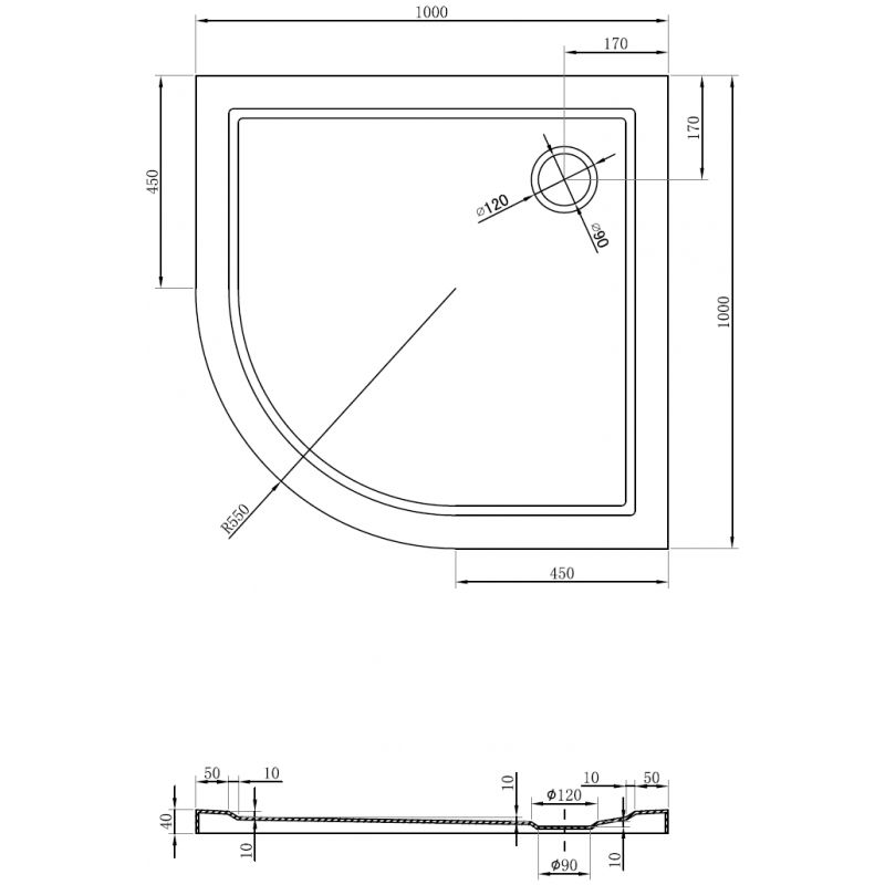 Mexen Flow polkruhový sprchový kút slim 100 x 100 cm, biely lesk - 46Q101010