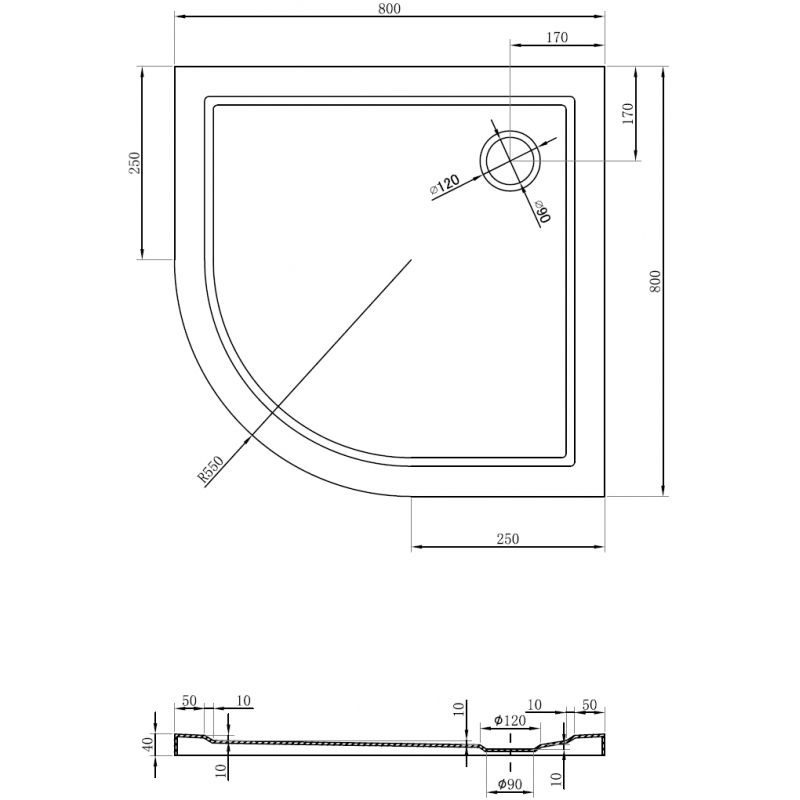 Mexen Flow polkruhový sprchový kút slim 80 x 80 cm, čierny matný - 46Q708080