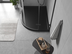Mexen Flow polkruhový asymetrický slim ľavý 90 x 80 cm, čierny matný - 46Q708090L