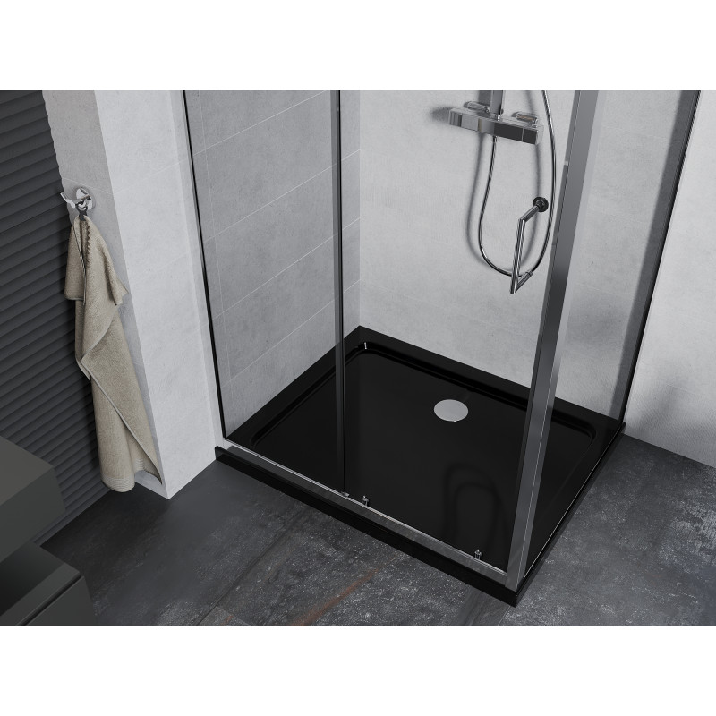 Mexen Apia posuvná sprchová kabína 130 x 90 cm, transparentná, chróm + vanička Flat, čierna - 840-130-090-01-00-4070
