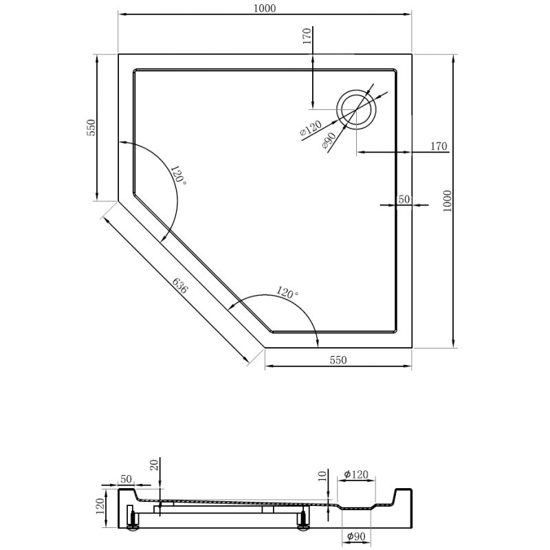 Mexen Flow+ päťuholníkový sprchový kút 100 x 100 cm, čierny matný - 46P701010H