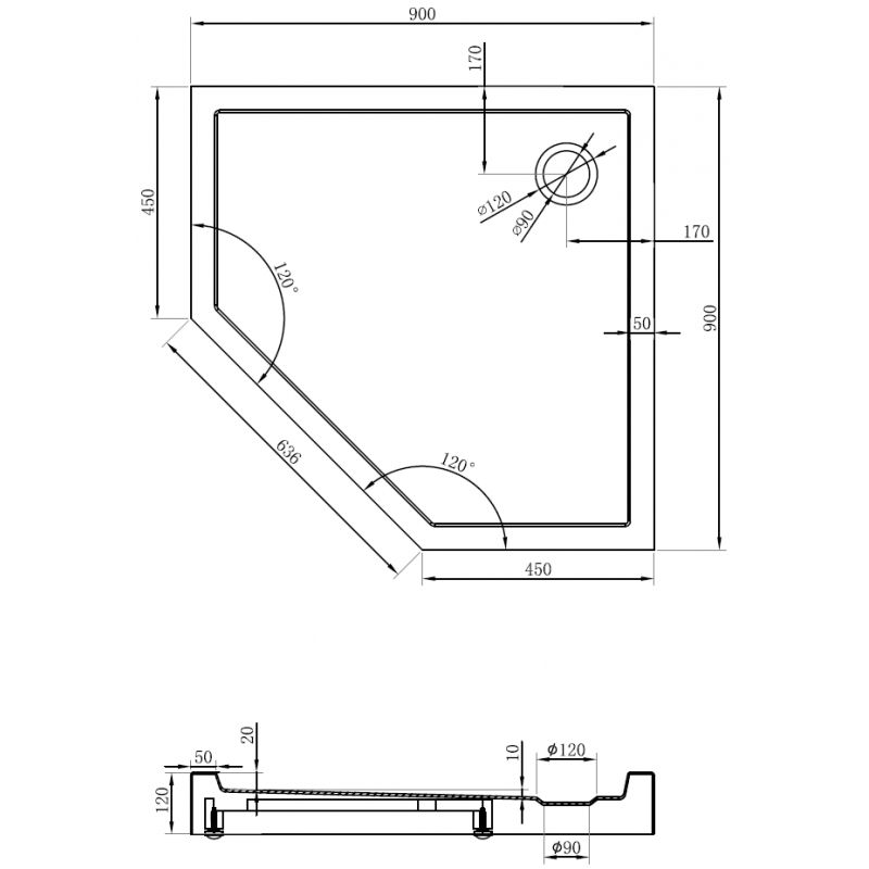 Mexen Flow+ päťuholníkový sprchový kút 90 x 90 cm, čierny matný - 46P709090H