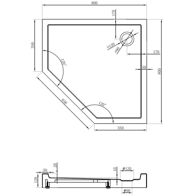 Mexen Flow+ pentagonálny sprchový kút 80 x 80 cm, čierny mat - 46P708080H