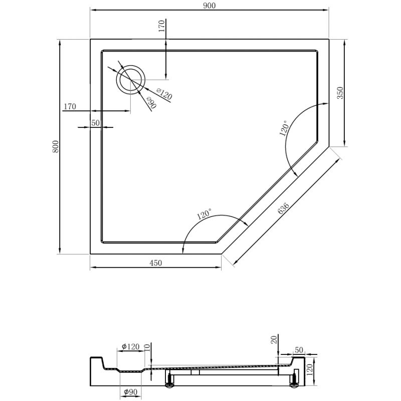 Mexen Flow+ Päťuholníková sprchová vanička ľavá 90 x 80 cm, čierna matná - 46P708090LH