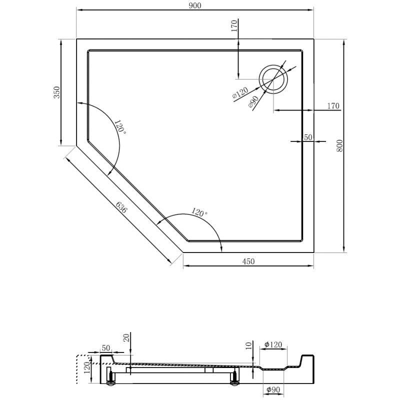 Mexen Flow+ päťstranný sprchovací kút pravý 90 x 80 cm, čierny mat - 46P708090RH