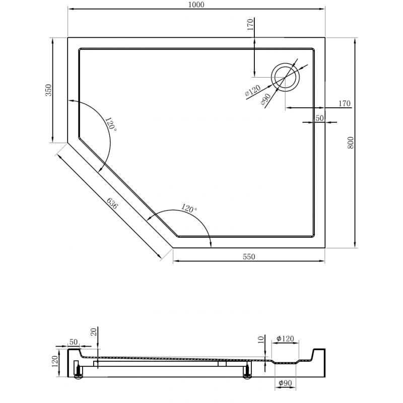 Mexen Flow+ pentagonálna sprchová vanička pravá 100 x 80 cm, čierna matná - 46P708010RH