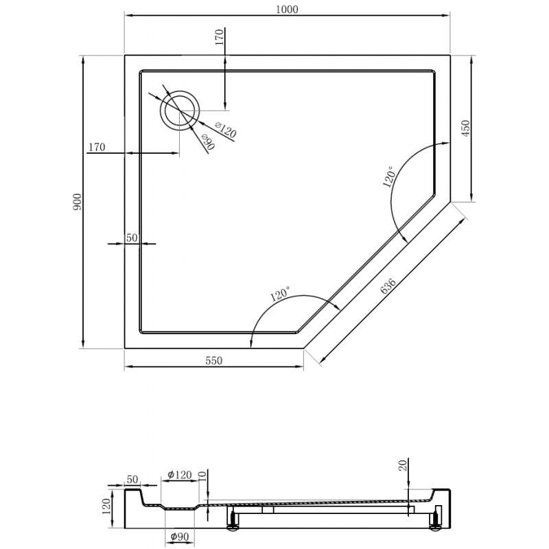 Mexen Flow+ päťuholníková sprchová vanička ľavá 100 x 90 cm, čierny mat - 46P709010LH