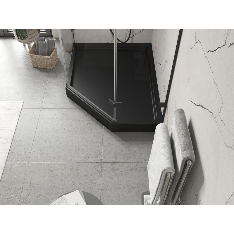 Mexen Flow+ päťuholníková sprchová vanička ľavá 100 x 90 cm, čierny mat - 46P709010LH
