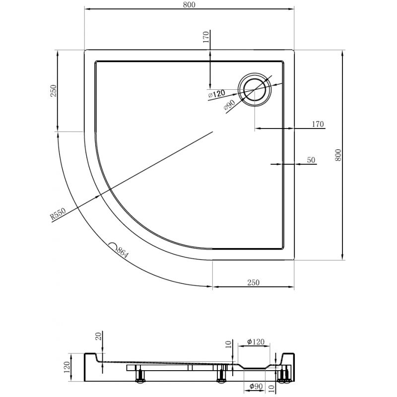 Mexen Flow+ polokruhový sprchový kút 80 x 80 cm, čierny mat - 46Q708080H
