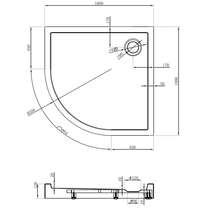 Mexen Flow+ sprchová vanička polkruhová 100 x 100 cm, čierny mat - 46Q701010H