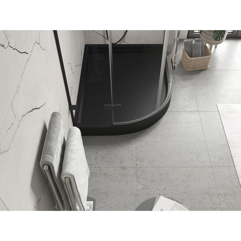 Mexen Flow+ asymetrický pravý štvrťkruhový sprchový kút 90 x 80 cm, čierny mat - 46Q708090RH