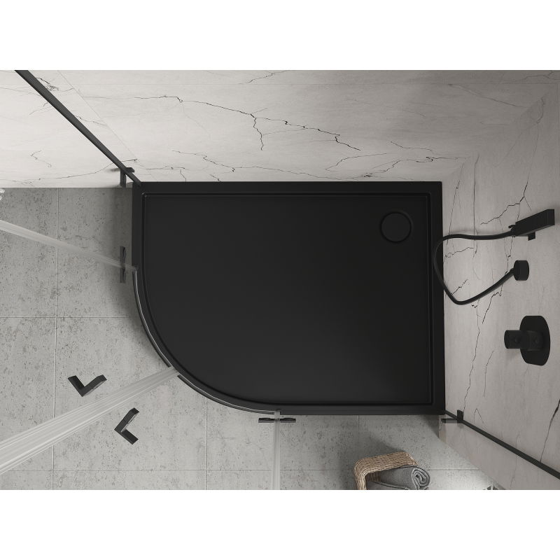 Mexen Flow+ asymetrický pravý štvrťkruhový sprchový kút 90 x 80 cm, čierny mat - 46Q708090RH