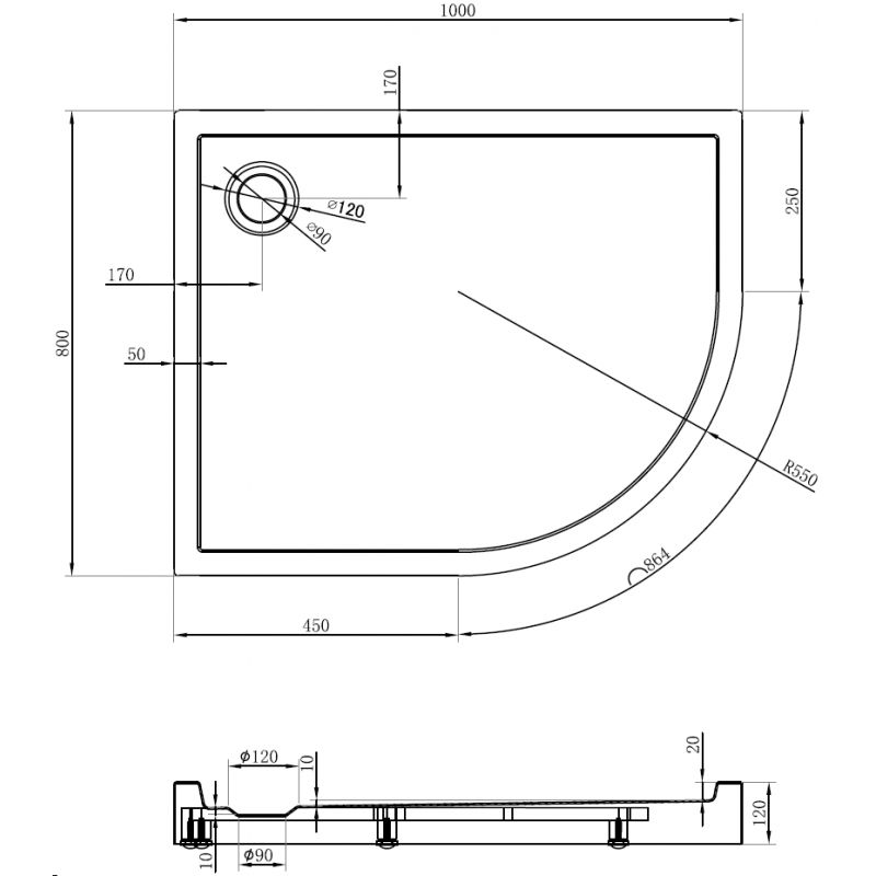 Mexen Flow+ vanička polkruhová asymetrická ľavá 100 x 80 cm, biely lesk - 46Q108010LH