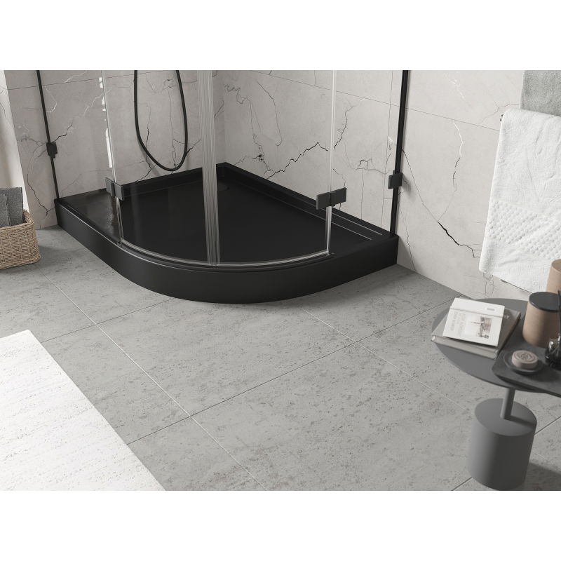 Mexen Flow+ asymetrický ľavý polkruhový sprchový kút 100 x 80 cm, čierna matná - 46Q708010LH