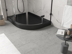 Mexen Flow+ asymetrický ľavý polkruhový sprchový kút 100 x 80 cm, čierna matná - 46Q708010LH