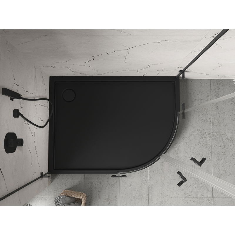 Mexen Flow+ asymetrický ľavý polkruhový sprchový kút 100 x 80 cm, čierna matná - 46Q708010LH