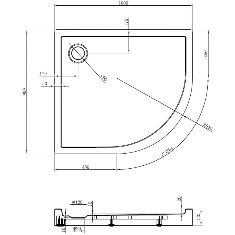 Mexen Flow+ asymetrický polkruhový sprchový kút ľavý 100 x 90 cm, čierny mat - 46Q709010LH