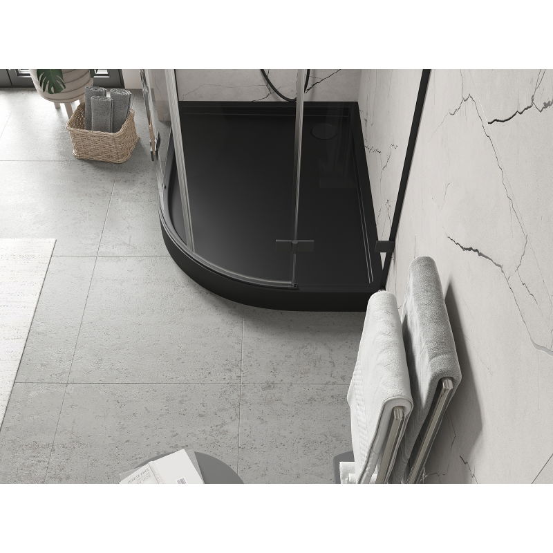 Mexen Flow+ asymetrický polkruhový sprchový kút ľavý 100 x 90 cm, čierny mat - 46Q709010LH