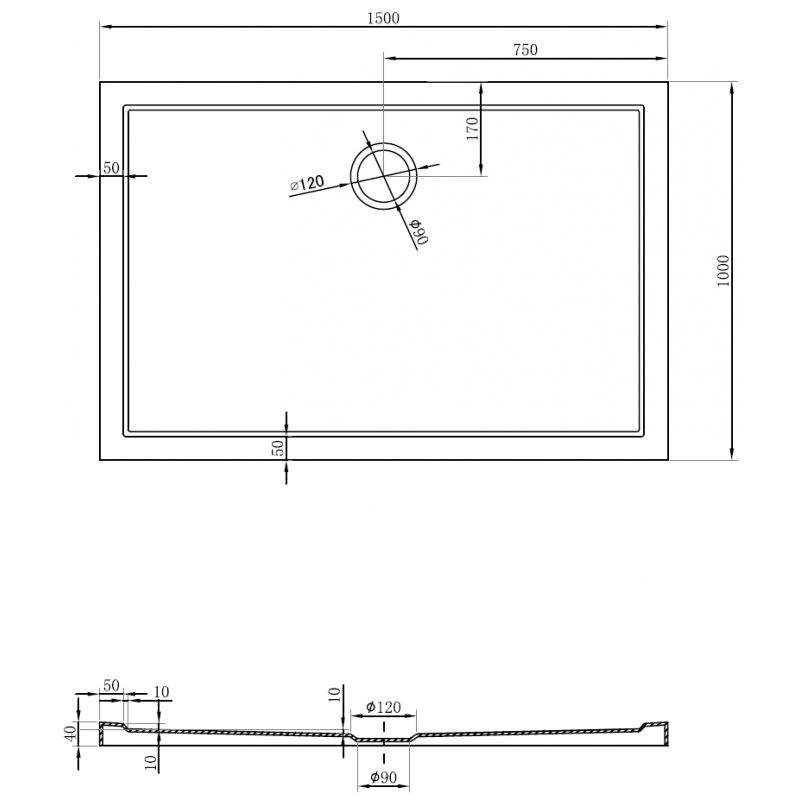 Mexen Flow obdĺžniková sprchová vanička slim 150 x 100 cm, čierny mat - 46R701015