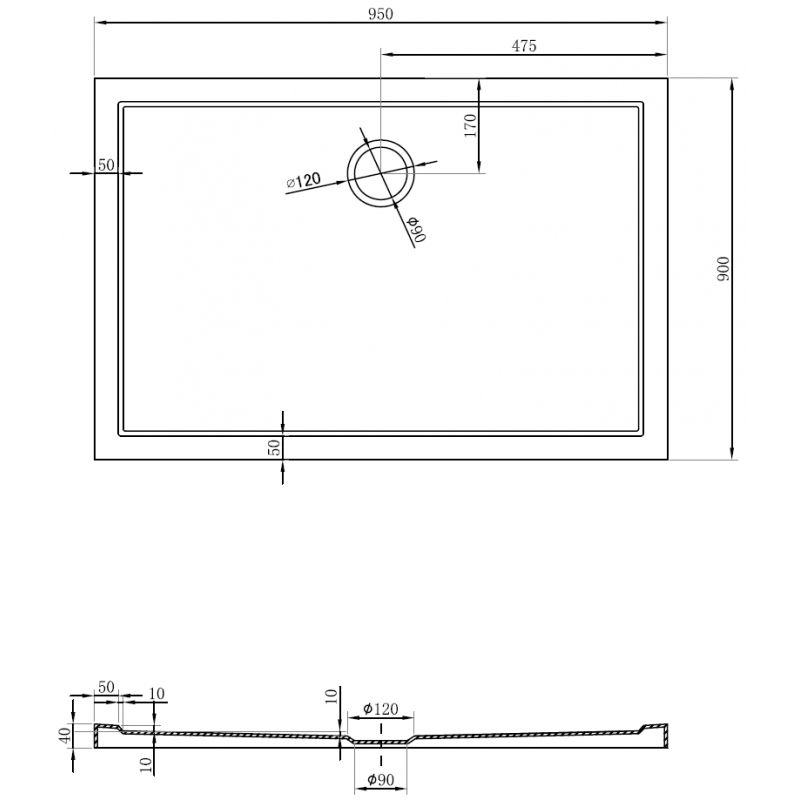 Mexen Flow obdĺžnikový sprchový kút slim 95 x 90 cm, čierny mat - 46R709095