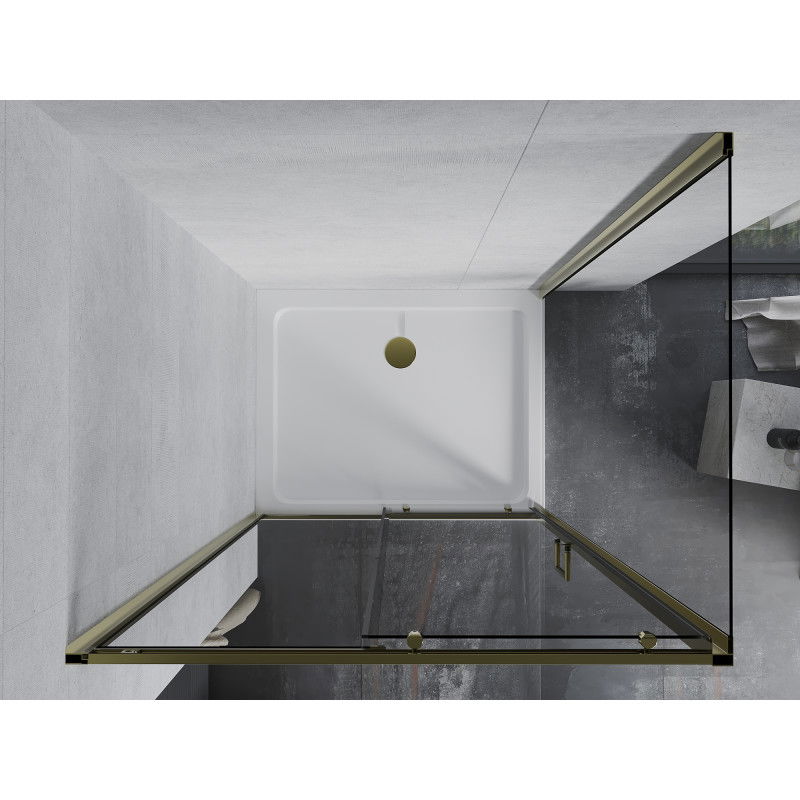 Mexen Apia posuvná sprchová kabína 90 x 70 cm, transparentná, zlatá + vanička Flat, biela - 840-090-070-50-00-4010G