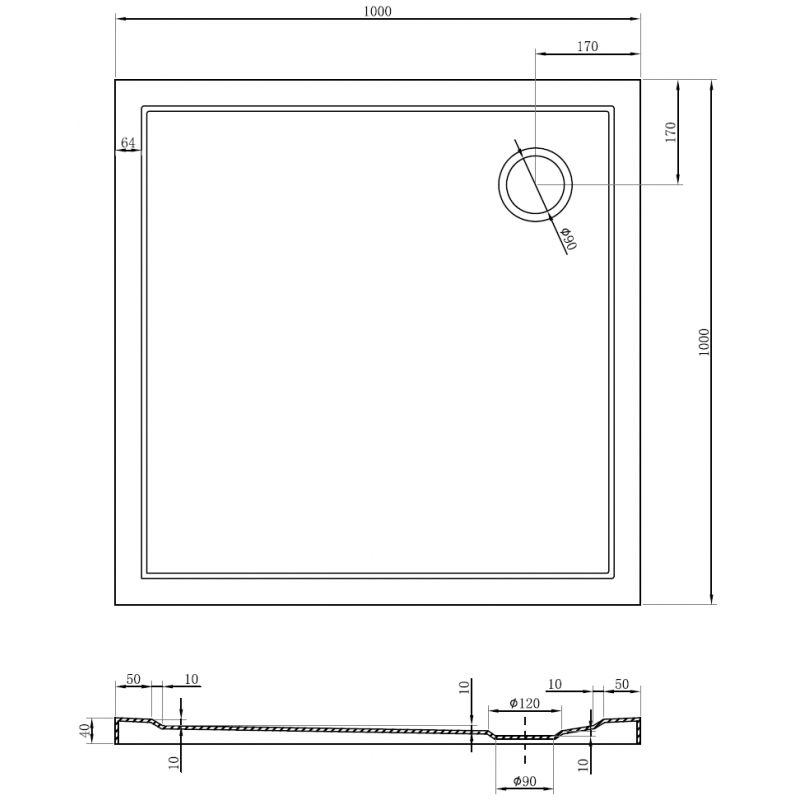 Mexen Flow sprchová vanička štvorcová slim 100 x 100 cm, biely lesk - 46S101010