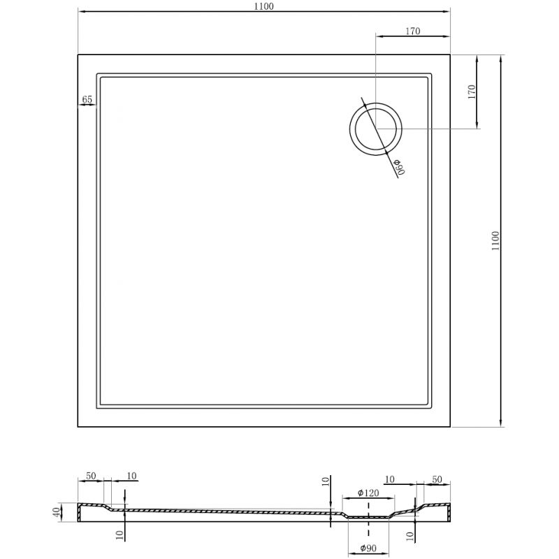 Mexen Flow štvorcový sprchový kút slim 110 x 110 cm, čierny matný - 46S701111
