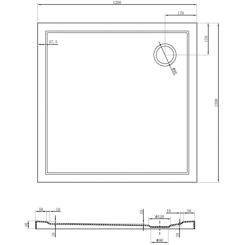 Mexen Flow štvorcový sprchový kút slim 120 x 120 cm, biely lesk - 46S101212