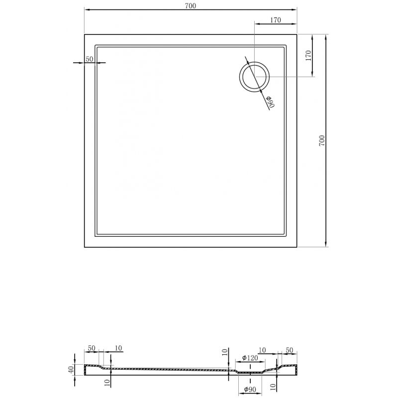 Mexen Flow štvorcová sprchová vanička slim 70 x 70 cm, biely lesk - 46S107070