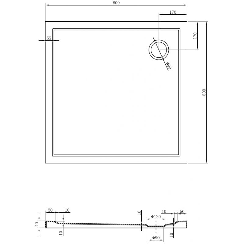 Mexen Flow sprchová vanička štvorcová slim 80 x 80 cm, čierny mat - 46S708080