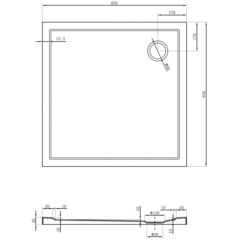 Mexen Flow štvorcová vanička slim 85 x 85 cm, biely lesk - 46S108585